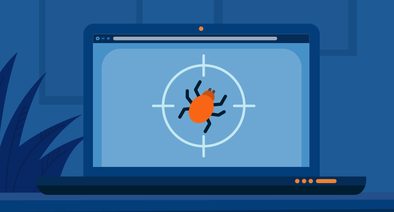 bug on laptop with target on it