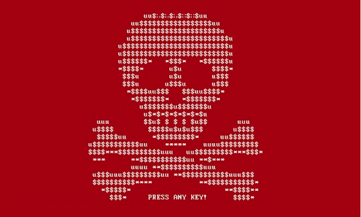 screenshot of skull & crossbones ransomware