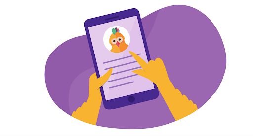 chicken working on mobile device
