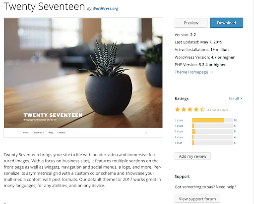 screenshot of Twenty Seventeen theme in WordPress repository