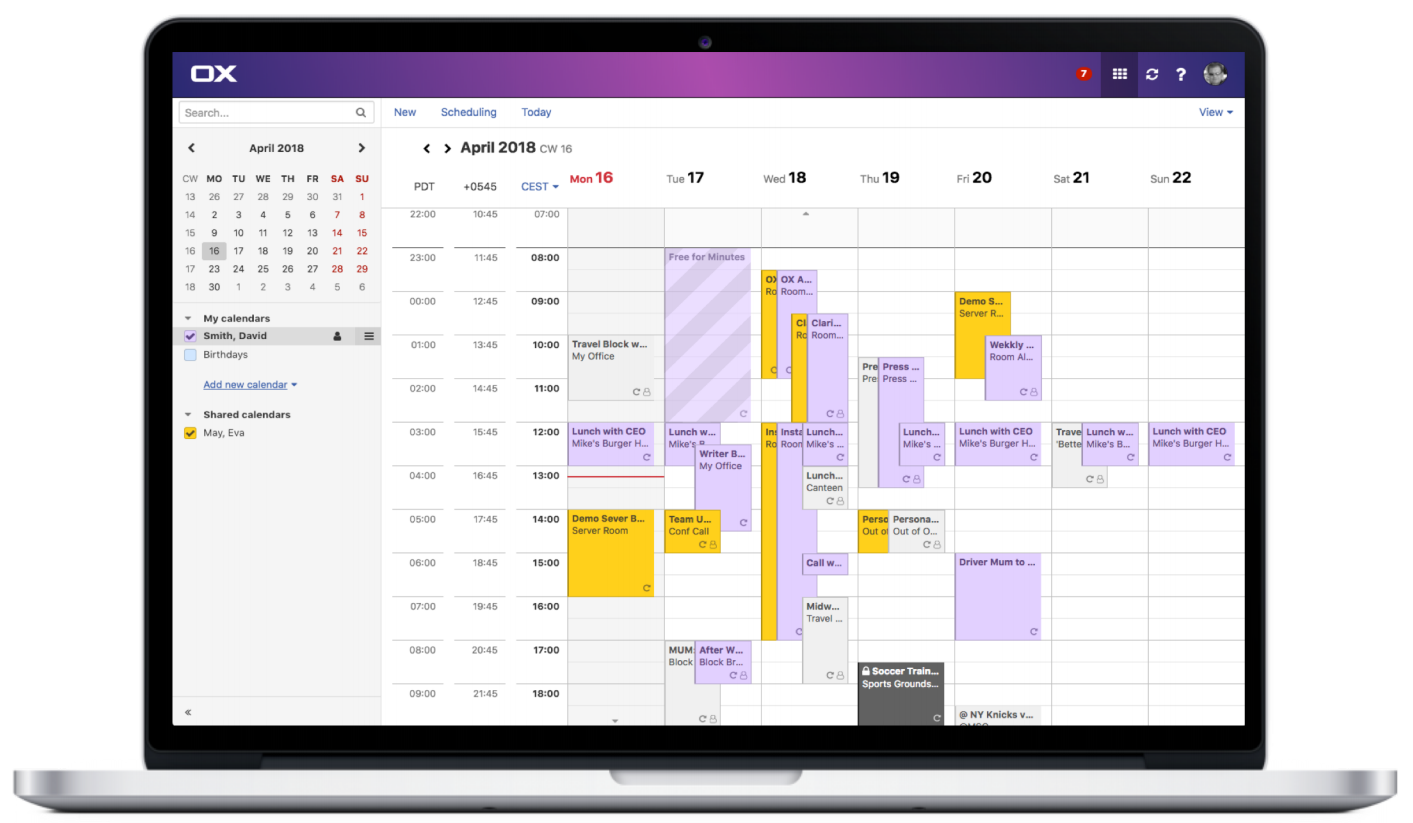 screenshot of calendar in Private Email