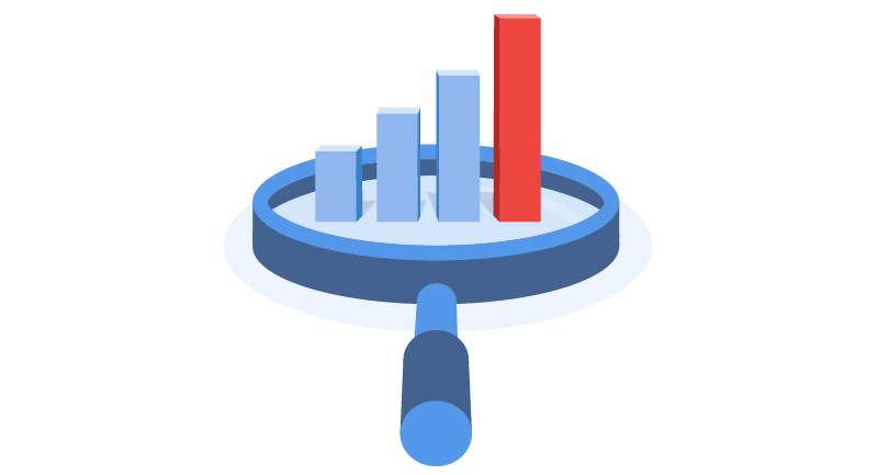magnifying glass and graph