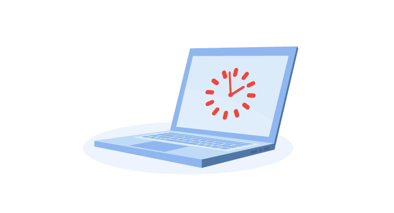 laptop with clock
