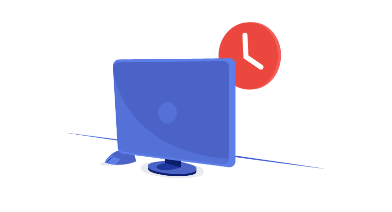 laptop in front of a clock
