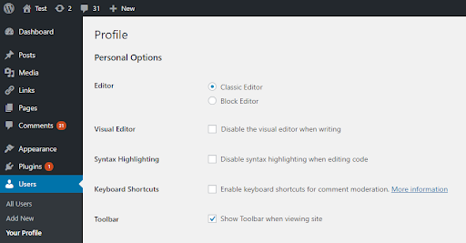 Screenshot of classic editor