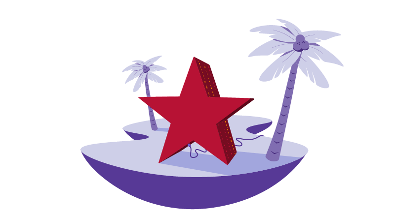 star on beach with palm trees