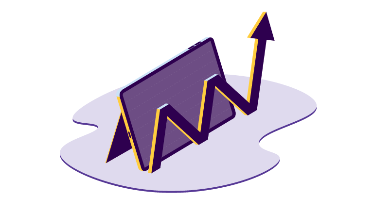 graphic with arrows and tablet