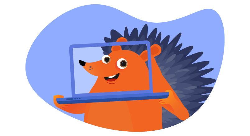 hedgehog behind transparent laptop
