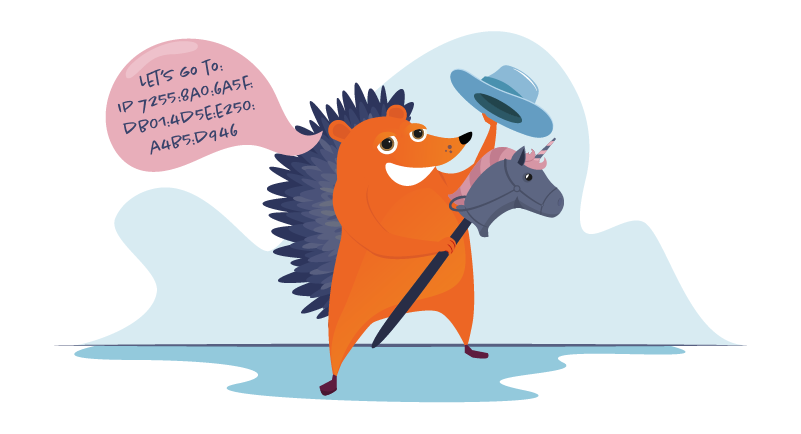 Hedgehog going to an IP address on a toy unicorn