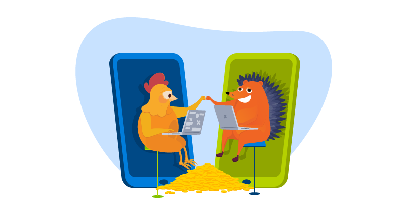 Chicken and hedgehog working together