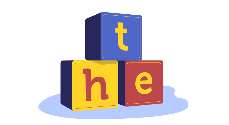 toy blocks T, H, and E