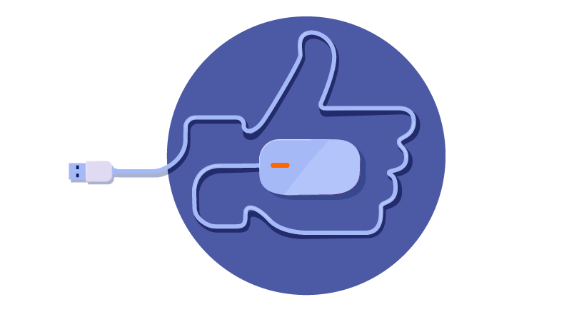 hand outline with the cord of a computer mouse
