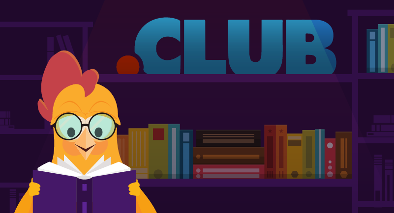 Chicken with books to promote .club domain