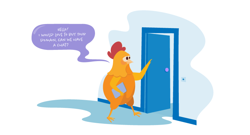 Chicken asking to buy a domain