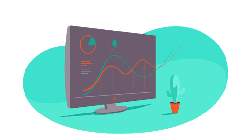 Computer monitor showing a graph of increasing growth