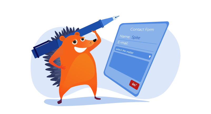hedgehog filling out contact form