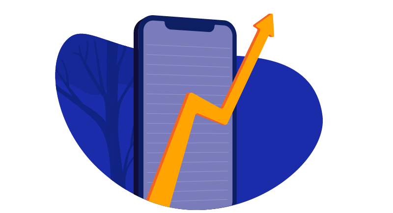 smartphone with arrow going up
