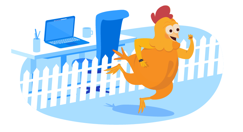 Chicken hopping over picket fence boundary