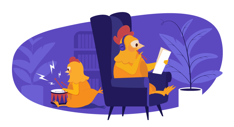 Chicken wearing headphones