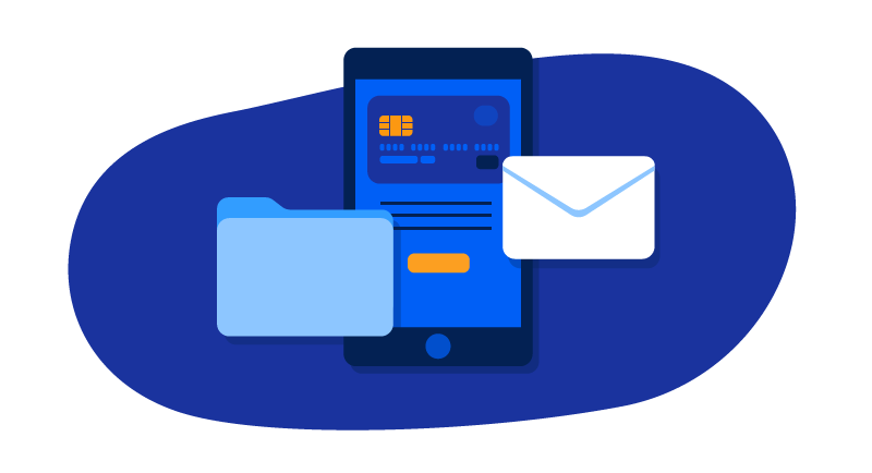computer, folder, and email