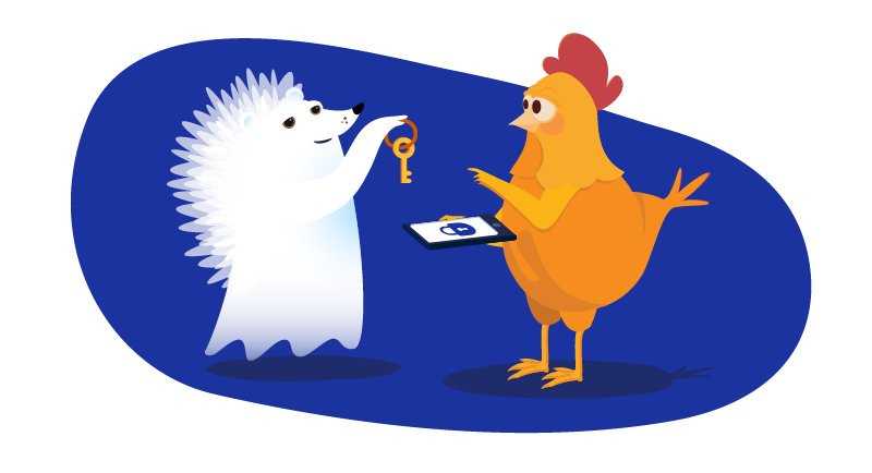 hedgehog ghost hands key to website to chicken