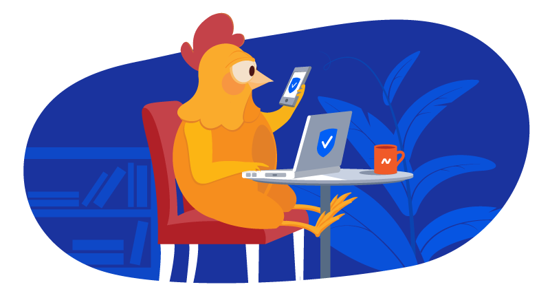 chicken at laptop changing her passwords