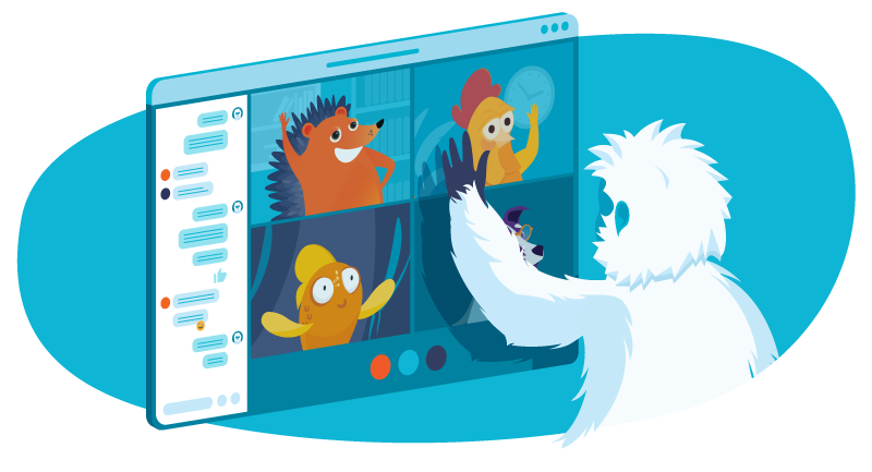 Yeti chatting with teammates via video