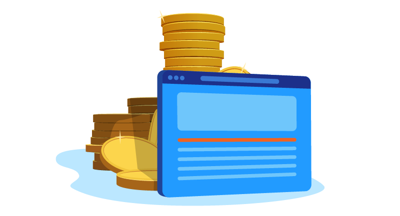 website with gold coins behind it