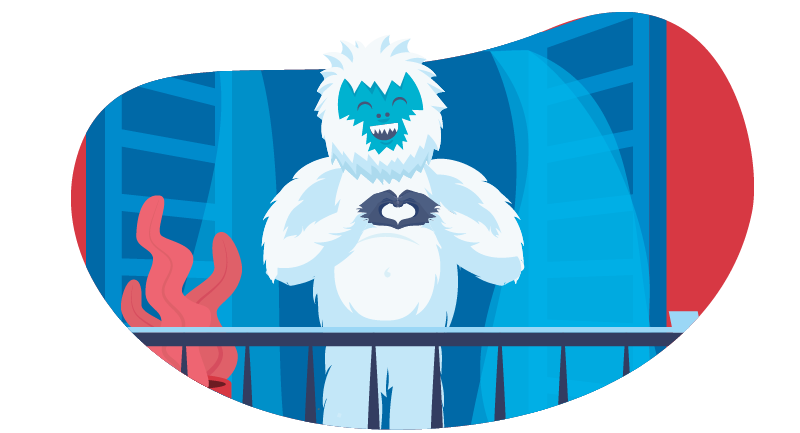 Yeti making a heart with his hands