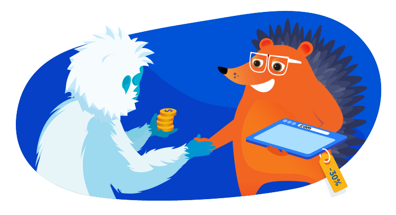 yeti and hedgehog negotiating a domain price