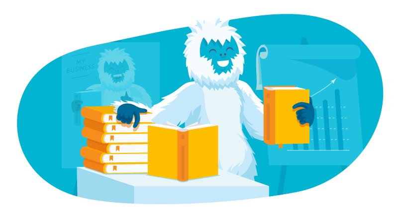 yeti with books he wrote