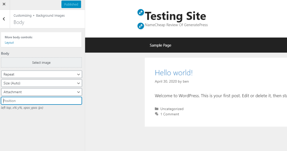 Individual section settings in GeneratePress