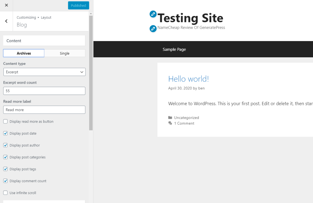 Blog Module and layout options for the blog