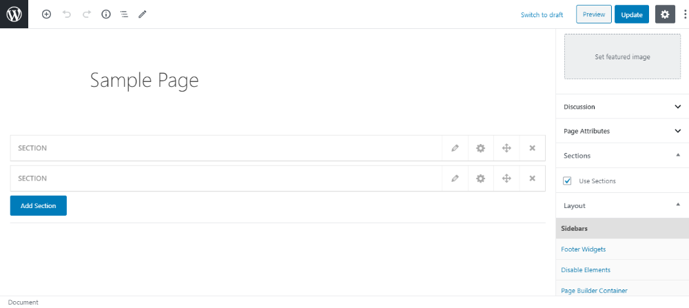 Sections settings in GeneratePress