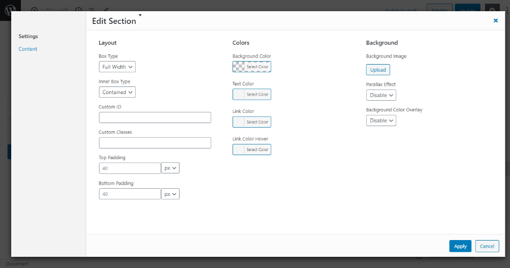 Example of a section on the front end