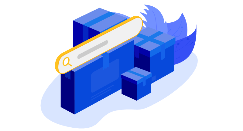 search box over shipping boxes