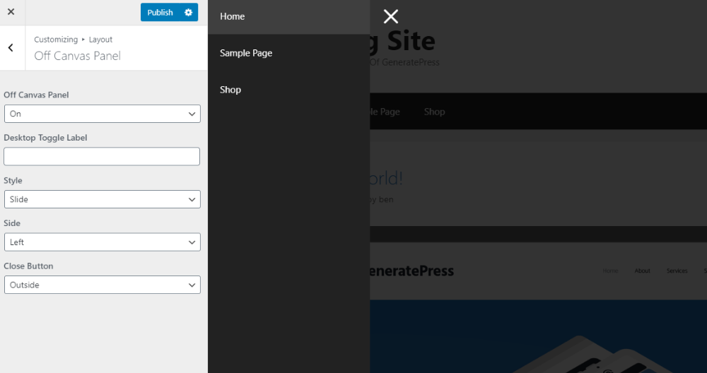 Example of Off-canvas menu