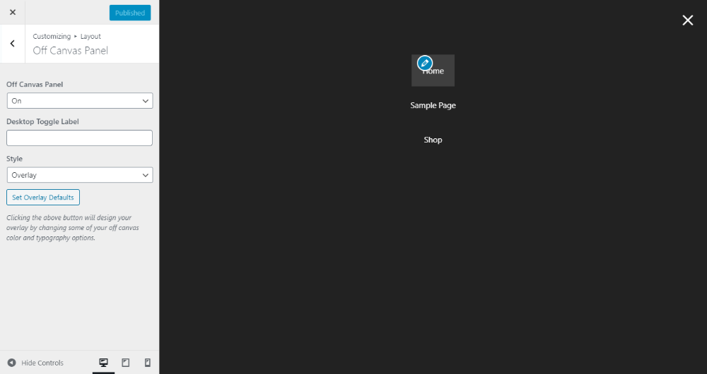 Off-canvas overlay example