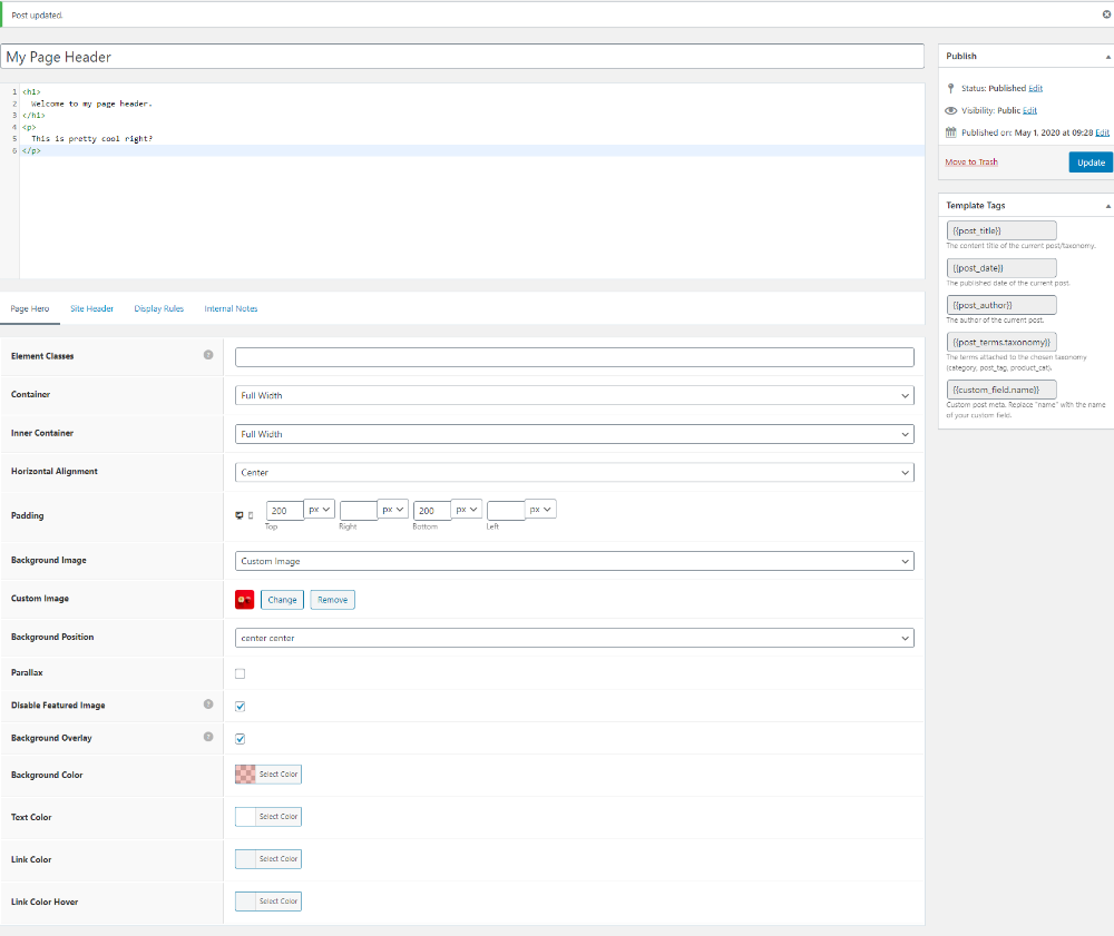 Deeper dive into the page hero settings
