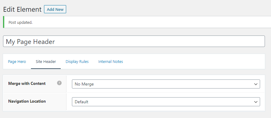 Site header options in header element