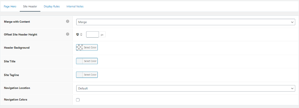 Display settings in site header tab