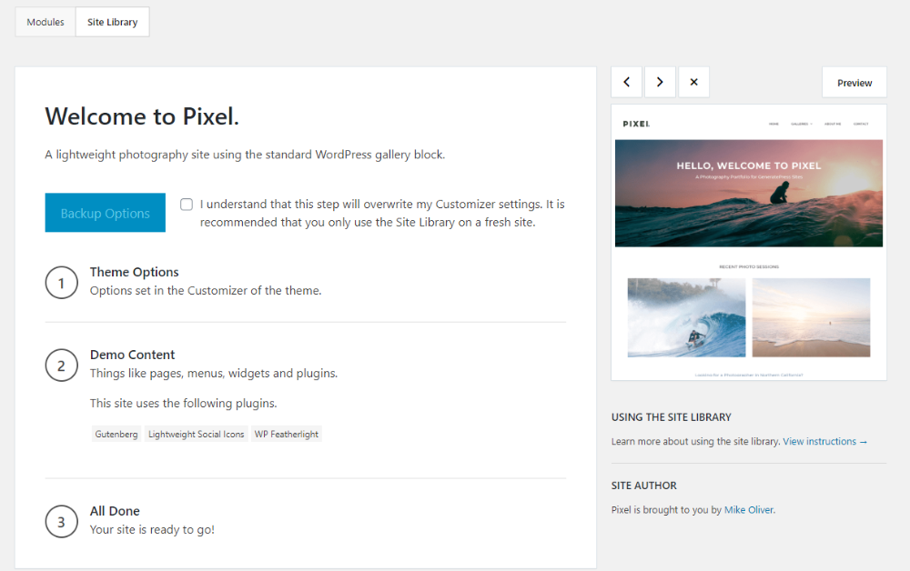 Importing a design in GeneratePress