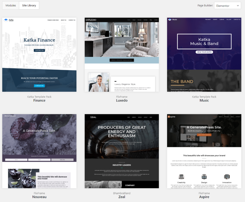 Elementor & Beaver Builder site designs in GeneratePress