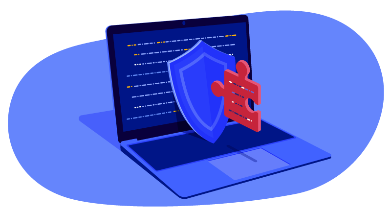 a shield with a puzzle piece on a laptop