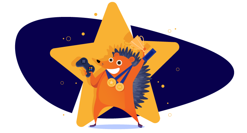 Hedgehog gamer with awards