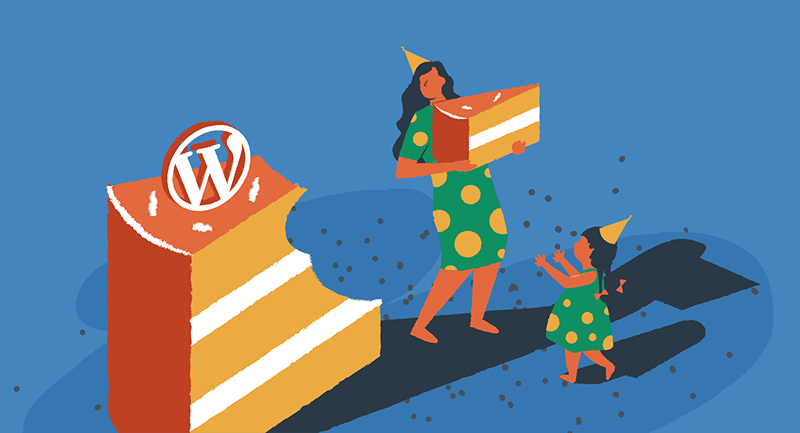 Woman serving WordPress birthday cake