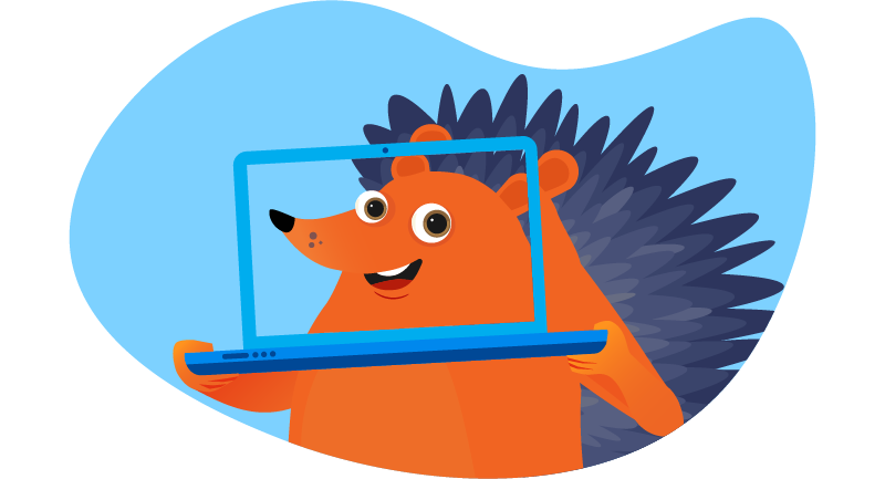 Hedgehog with his face on laptop