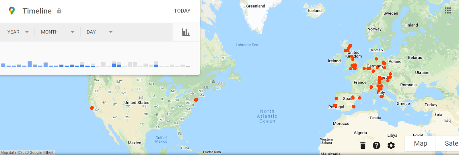 Google Maps timeline of your location data