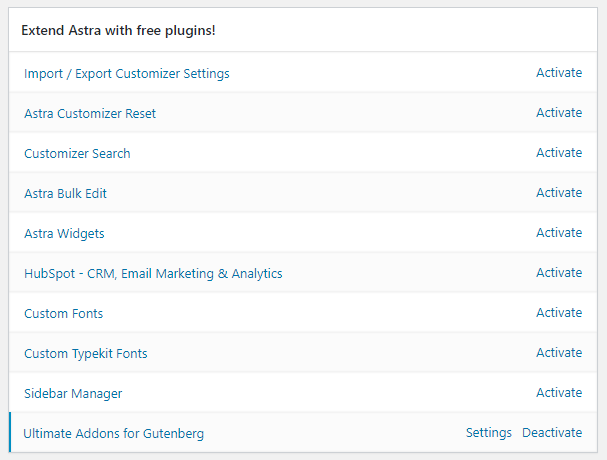 Astra plugin options