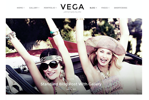 An example of the Vega photography theme for WordPress featuring two women in a car